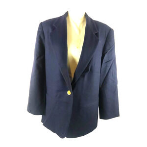 Sag Harbor Women's Navy Blue Wool Blazer Size 14 Classic Business Church